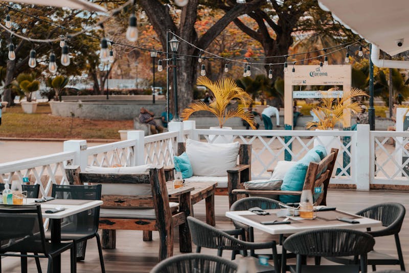 Outdoor patio seating area at Jet's Pizza in Tempe Arizona